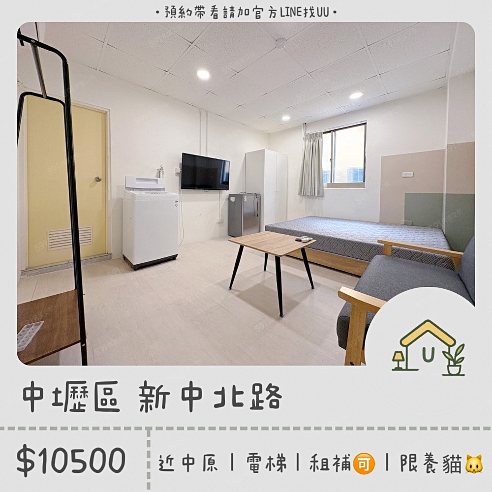 近中原｜電梯🛗｜垃圾代收｜機車停車位｜租補🉑｜限養貓🐱