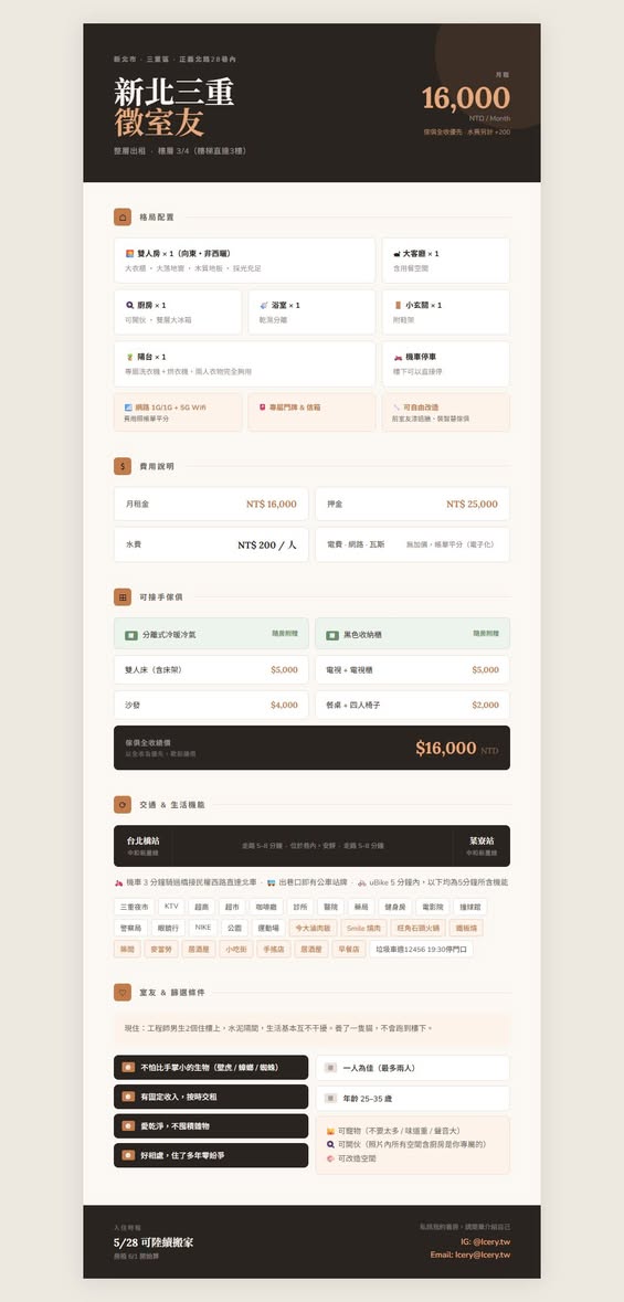 整層出租(三樓是你的,我在四樓,總共4層樓)